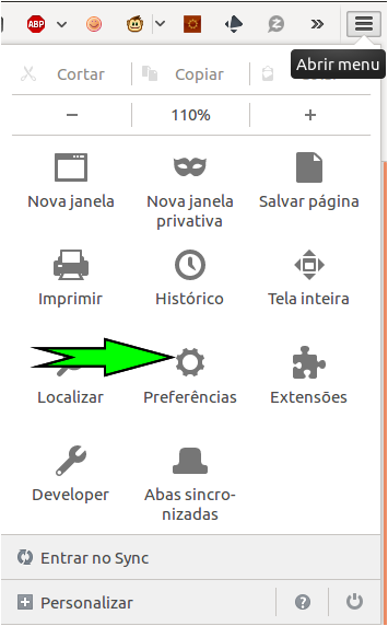 Abrindo opção "Preferências"